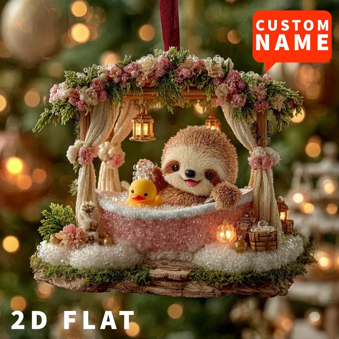 Personalized Sloth Bath Time 2D Acrylic Ornament, Adorable Bath Scene ...