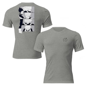 プリンス・ウォリアー ワークアウトTシャツ | サイヤ人風ジムTシャツ | ペールブルー、グレー、ホワイト | メンズアニメフィットネスシャツ