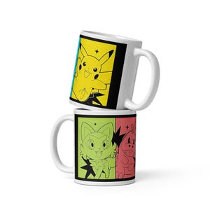 White Ceramic Mug with Gen 9 Creatures Anime | 11oz Coffee Cup for Anime & Game Fans