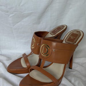 Christian Dior CD logo  Brown/Camel Leather Mules