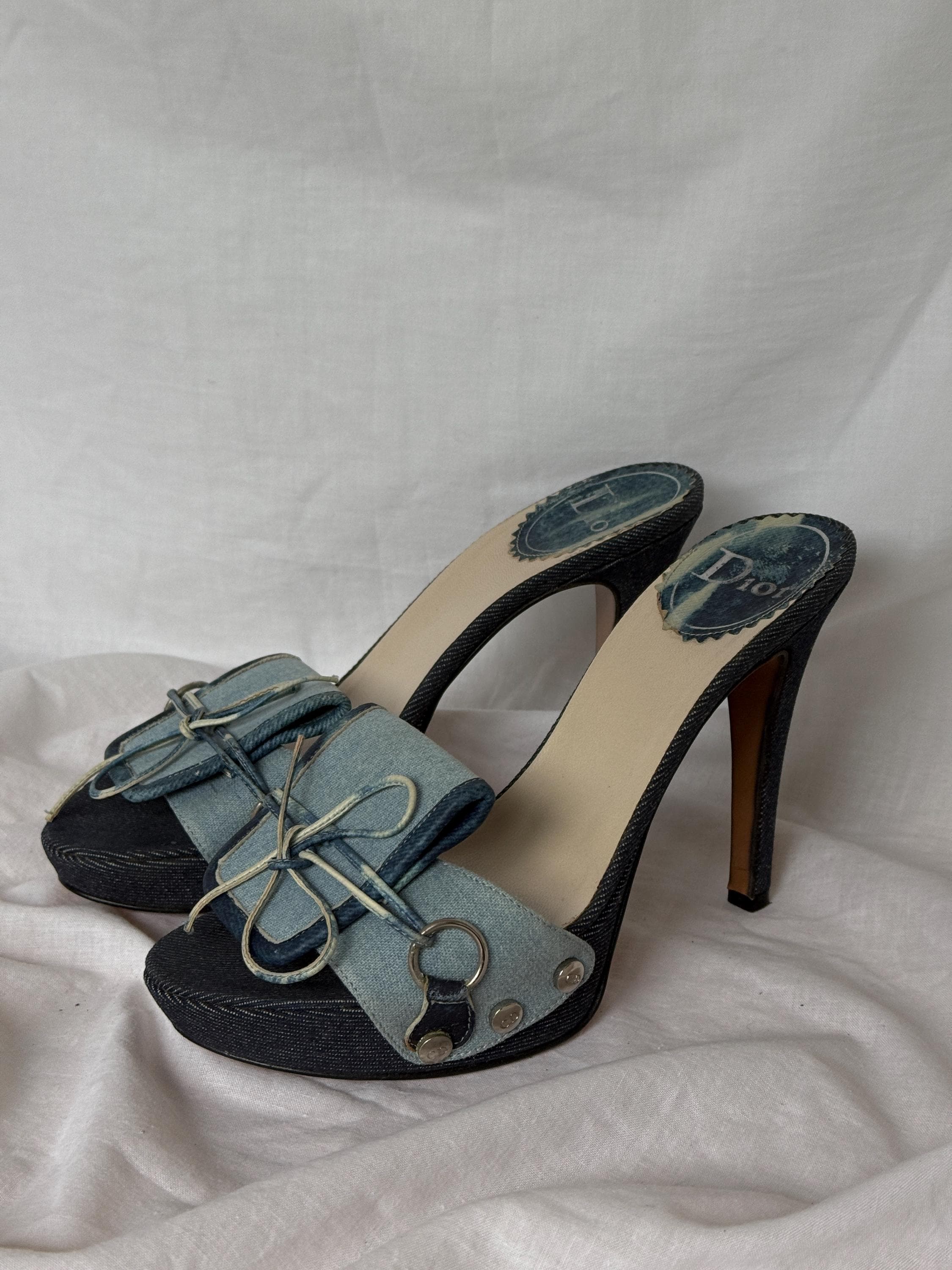 Dior Vintage Denim Blue Mules Bows - Etsy