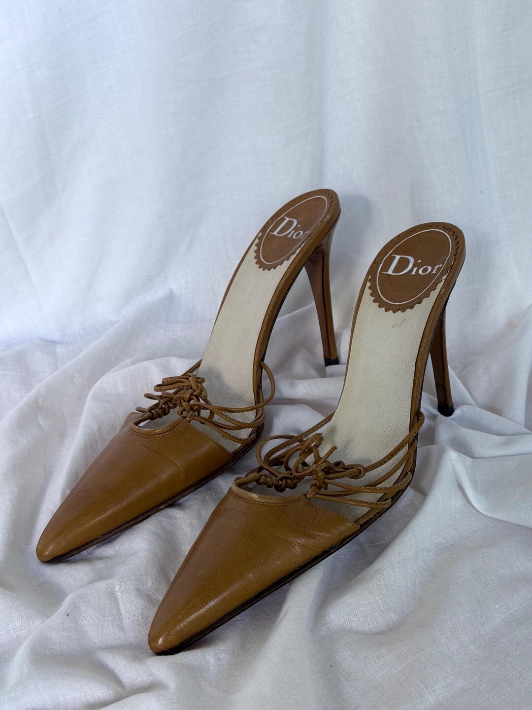 Dior Leather Caramel/camel Laced Mules Sandals Heels - Etsy