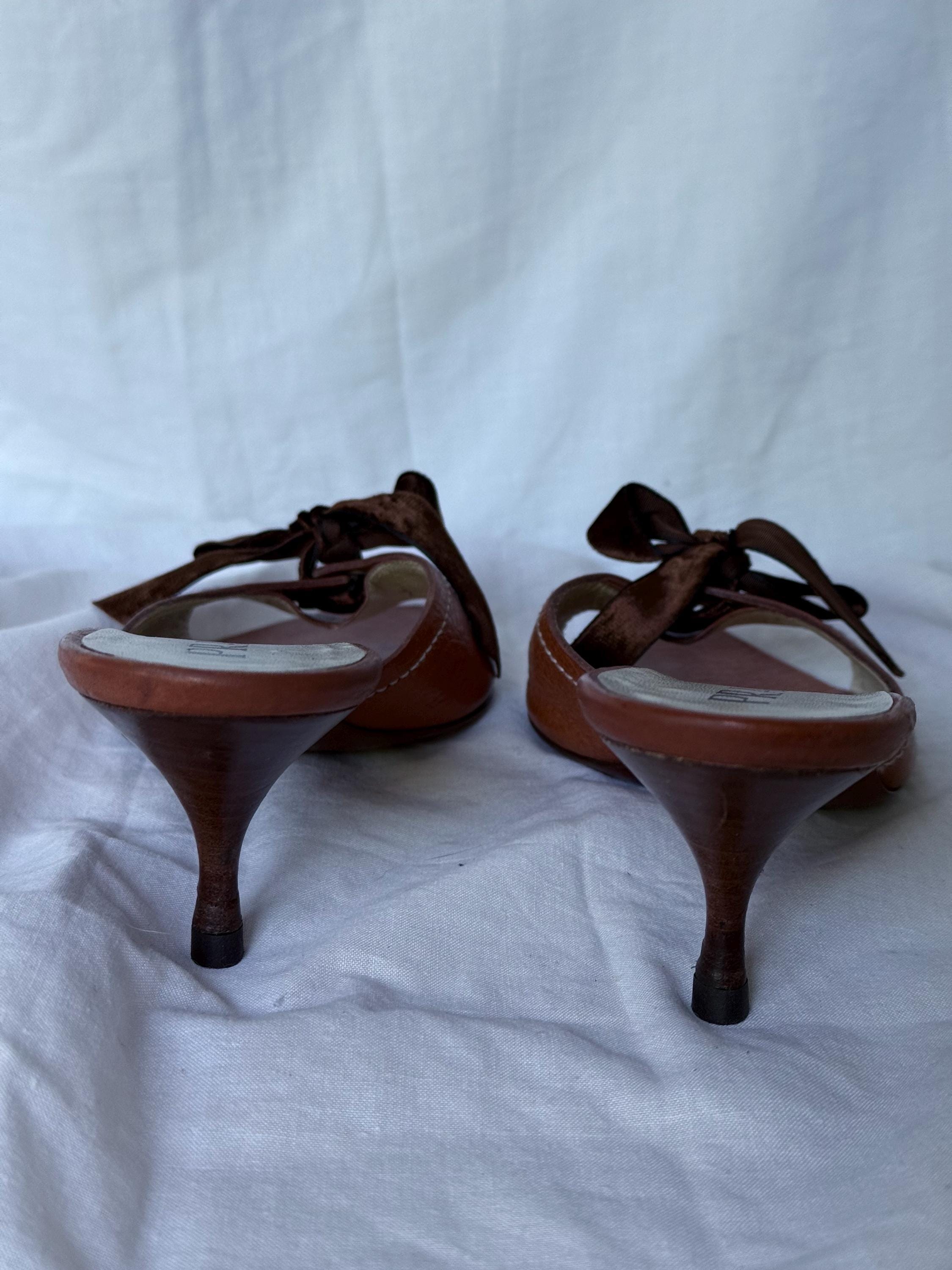 Prada Leather Brown Velvet Bows Mules Kitten Heels - Etsy
