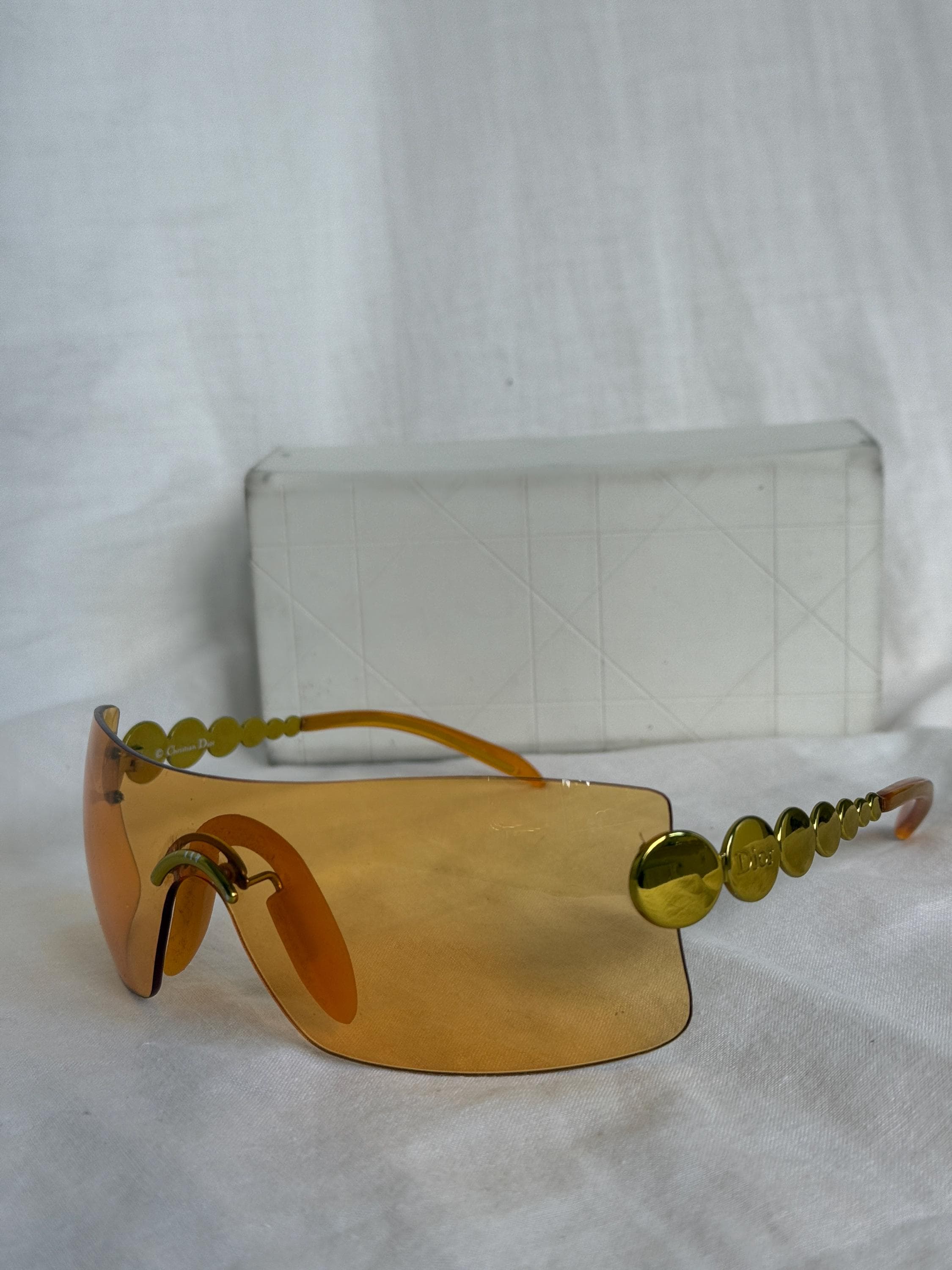 Dior ミラーサングラス ゴールド Christian Dior Orange Millenium Ski Shield Mask Rimless Vintage