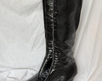 Prada - Bottes motard en cuir verni noir Opium à bout pointu