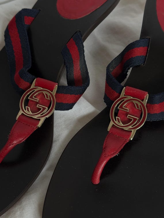 Gucci Web Interlocking GG Thong Flip Flops Mules - image 4