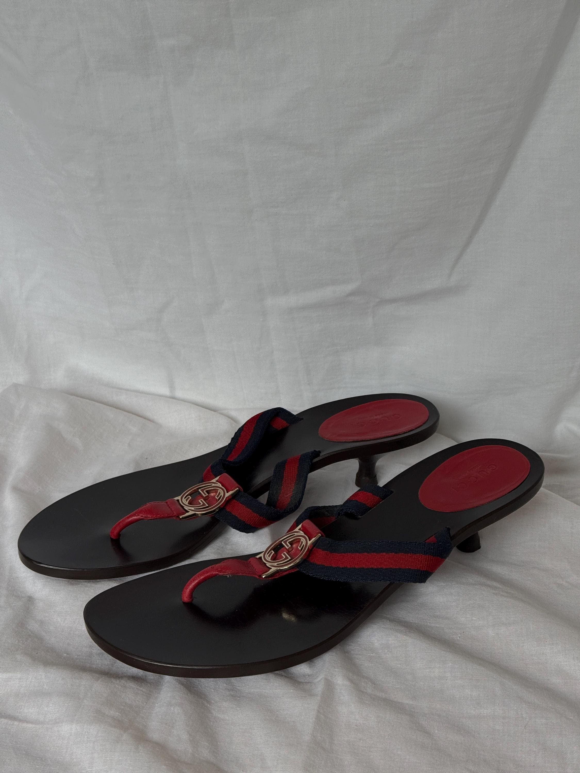 Gucci Black and Red Sandals Gucci Rubber Web Mens Lug Sole Slide Sandals 7 Black Green  main image 3