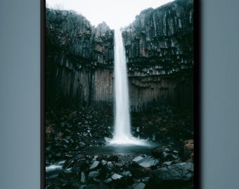 Iceland Waterfall Print: Svartifoss Basalt Rock Nature Photography