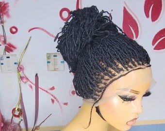 Handmade Full Lace Microlocs Wig, dreadlocks, sisterlocks wig, colour black