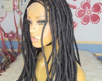 Black human hair dreadlocks wig, full lace dreads wig , 16 inches straight locs