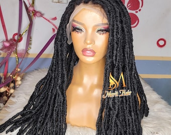 Front lace fauxlocs wig, bohemian locs wig full lace wig goddess locs soft dreads distressed locs braided wig cornrow wig passion twists