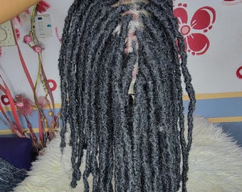 Handmade dreadlocks Lace Topper, synthetic Black interlocs (16 inch)