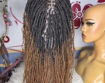 Handmade ombre Sister Locs Lace Topper, Microlocs clip in, Goddess Locs 16 inch, 6*8 sisterlocks