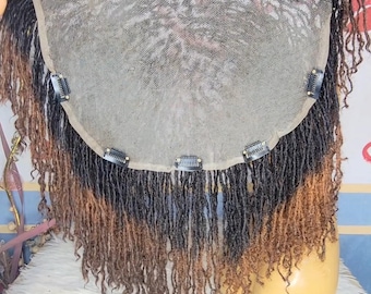 Frontal Human Hair Sisterlocks Topper, 10 inch, Front Lace salt and pepper microlocs (0.15- 0.2cm). 13*9 lace front