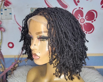 Human Hair Microlocs Full Lace Wig: Black microloc wig, 6”, sisterlocks wig