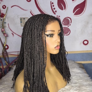 microlocs Lace Peruk, Handgjorda Sister Locks, Sista Locs, Flätade Locs, 16 tum mörkbruna Locs