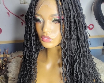 Full lace fauxlocs wig, bohemian locs wig full lace wig goddess locs soft dreads distressed locs braided wig cornrow wig passion twists