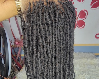 20 inches Human hair interlocks topper.clip on .Full density 6*6 lace  small loc,full lace wig wigs for black women sister locs.microlocs