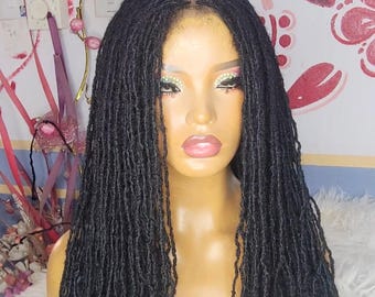 Peluca de encaje Sisterlocks, trenzas Sisterlocks hechas a mano, 16 pulgadas, listas para enviar