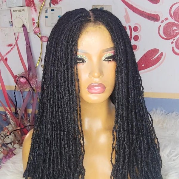 microlocs Lace Wig, Handmade sister locks ,sista locs, Braided Locs, 16 inch ready to ship