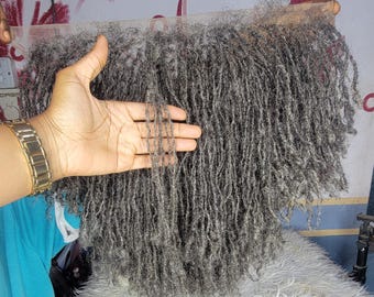 Lace front  Human Hair Sisterlocks Topper, 10 inch, Front Lace salt and pepper microlocs (0.15- 0.2cm)