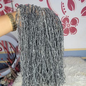 Handmade 16" Sister Locs Lace Topper, Salt and Pepper Microlocs,6*8 clip in lace