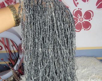 Handmade 16" Sister Locs Lace Topper, Salt and Pepper Microlocs,6*8 clip in lace