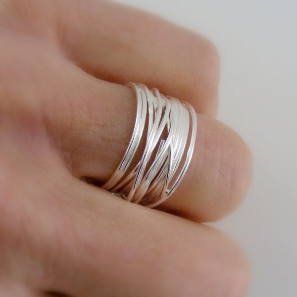 Silver Ring - Wide Band Ring - Wire ring - Stacking ring - Statement Jewelry- handmade jewelry