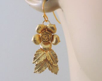 Gold Earrings - Flower Earrings - Wedding Earrings - Dangle Earrings - Handmade Jewelry