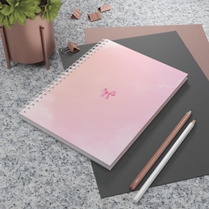 Quaderno a spirale - Quaderno con fiocco rosa - Diario a spirale pastello, cancelleria estetica carina, quaderno scolastico morbido per ragazze