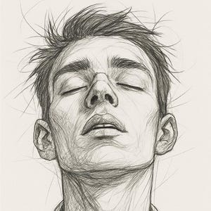 Retrato minimalista de arte lineal – Póster de dibujo – Arte mural con bocetos a lápiz emotivos – Póster estético sin marco – Dibujo facial moderno