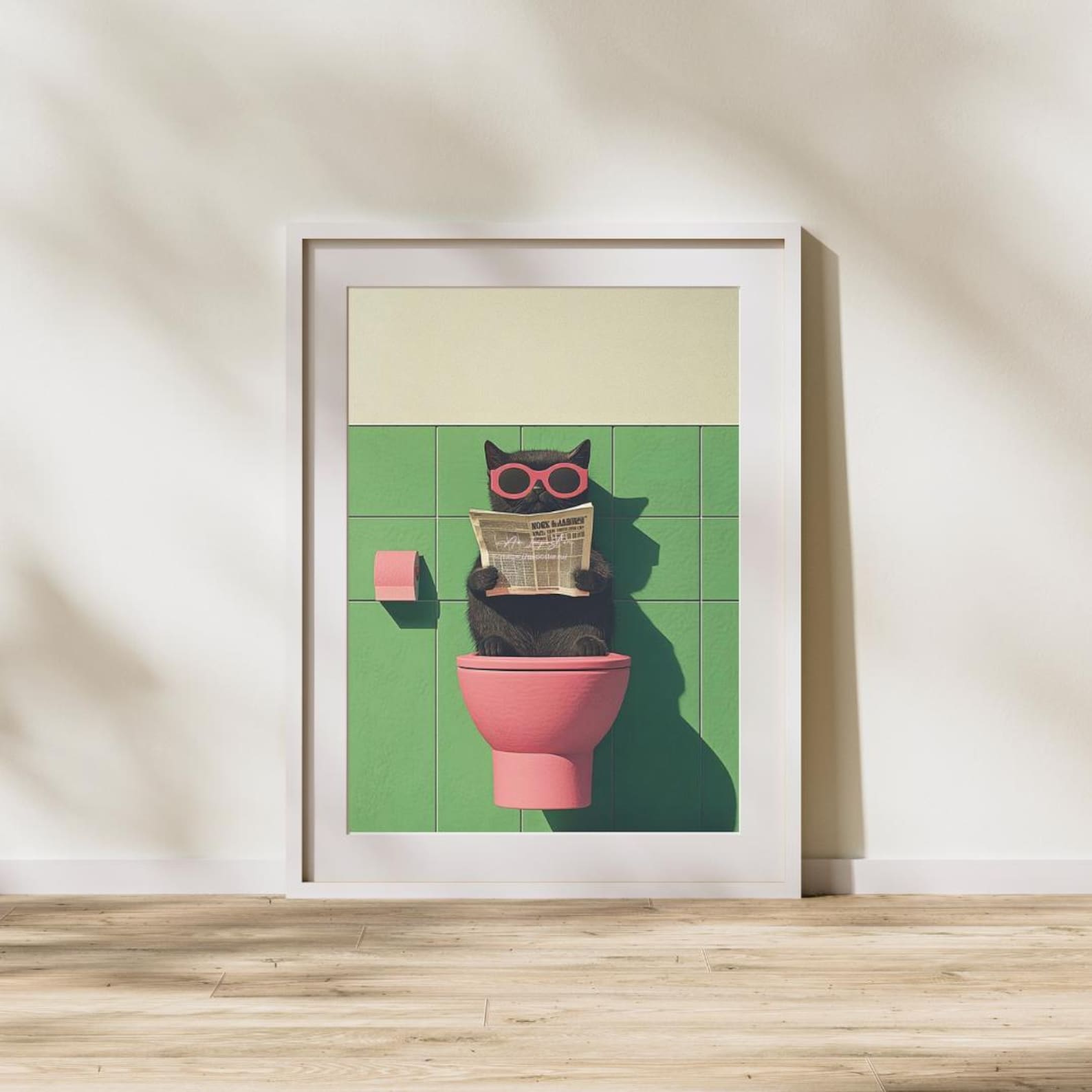 Funny Black Cat Bathroom Wall Art – Cat on Toilet Poster With ...
