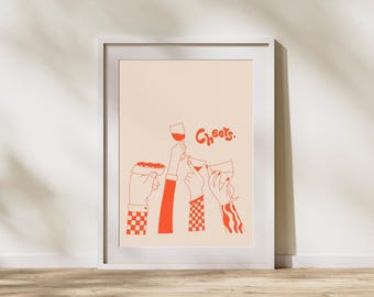 Cheers Wine Art Print: Retro Kitchen & Bar Wall Decor (Digital or Physical