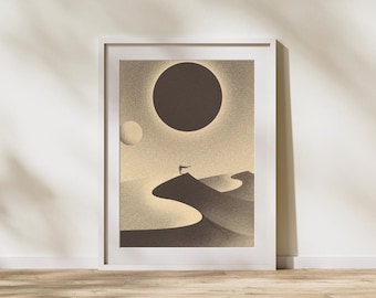 Minimalist Sunset Wall Art Print, Boho Sun Poster, Abstract Seascape Home Decor, Modern Mid Century Printable