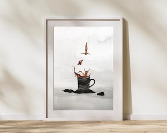 Surreal Kaffeetaucher Kunstdruck: Surreales Küchen-Poster (digital oder physisch)