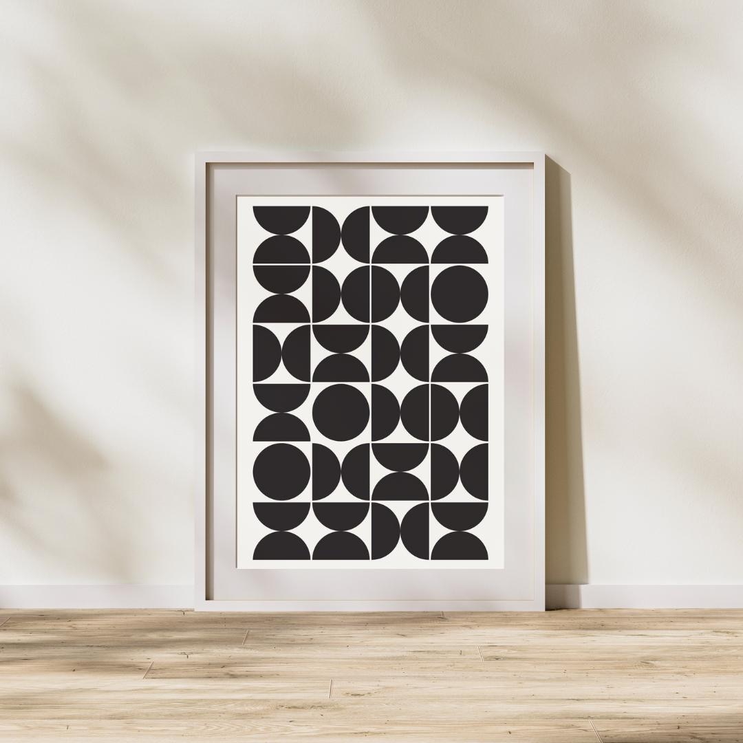 Mid Century Modern Geometric Art Print – Abstract Black Shapes (digital ...