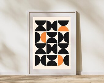 Mid Century Modern Geometric Wall Art – Black and Orange Shapes (Printable)