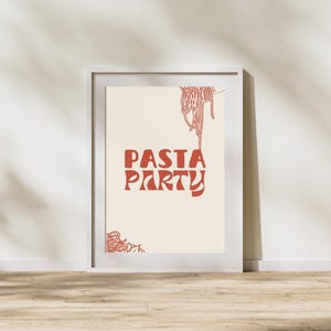 Pasta Party Poster – Retro Küchen Wandkunst – Spaghetti Druck – Italienisches Essen Poster – Mid Century Modern Kitchen Decor – Pasta Lover Geschenk