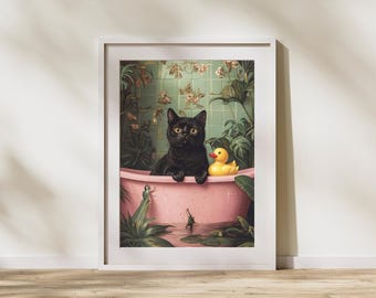 Funny Black Cat Bathroom Poster – Quirky Toilet Art, Cat Lover Gift