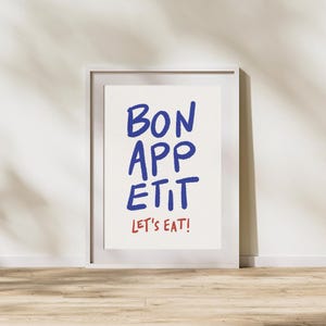 Poster "Bon Appétit Kitchen" - Stampa tipografica minimalista con citazione francese, arte moderna per sala da pranzo, decorazione da parete fisica