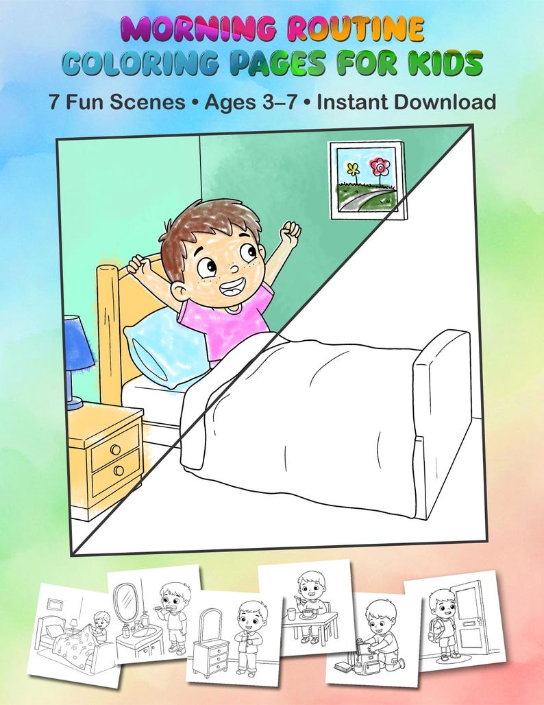 Morning Routine Color Picture Morning Routine Coloring Pages: Autism & ADHD Visual Schedule ...