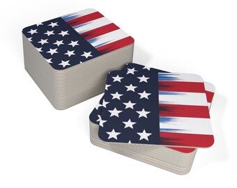 USA Flag Coasters: Patriotic 4th of July Party Decor (50 or 100 pcs.)