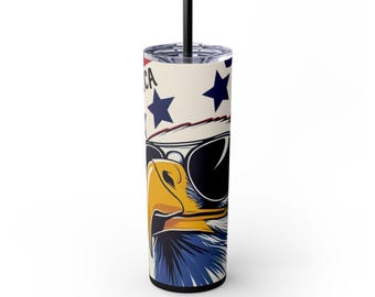Patriotic America Tumbler with Straw: 4th of July Stainless Steel 20oz