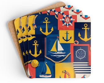 Nautical Cork Coaster Set: Coastal Home Decor, Beach Party Drink Coasters