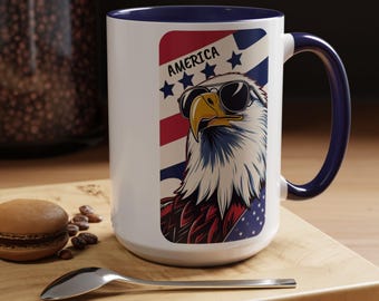 Patriotic American Eagle Coffee Mug: 4th of July USA Flag Design