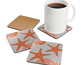 Coastal Cork Coaster Set: Nautical Beach Home Decor, Set of 4