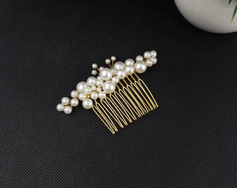 Gold Hair Comb with Pearls – Handmade Bridal Hair Accessory for Bride, Bridesmaid or Prom