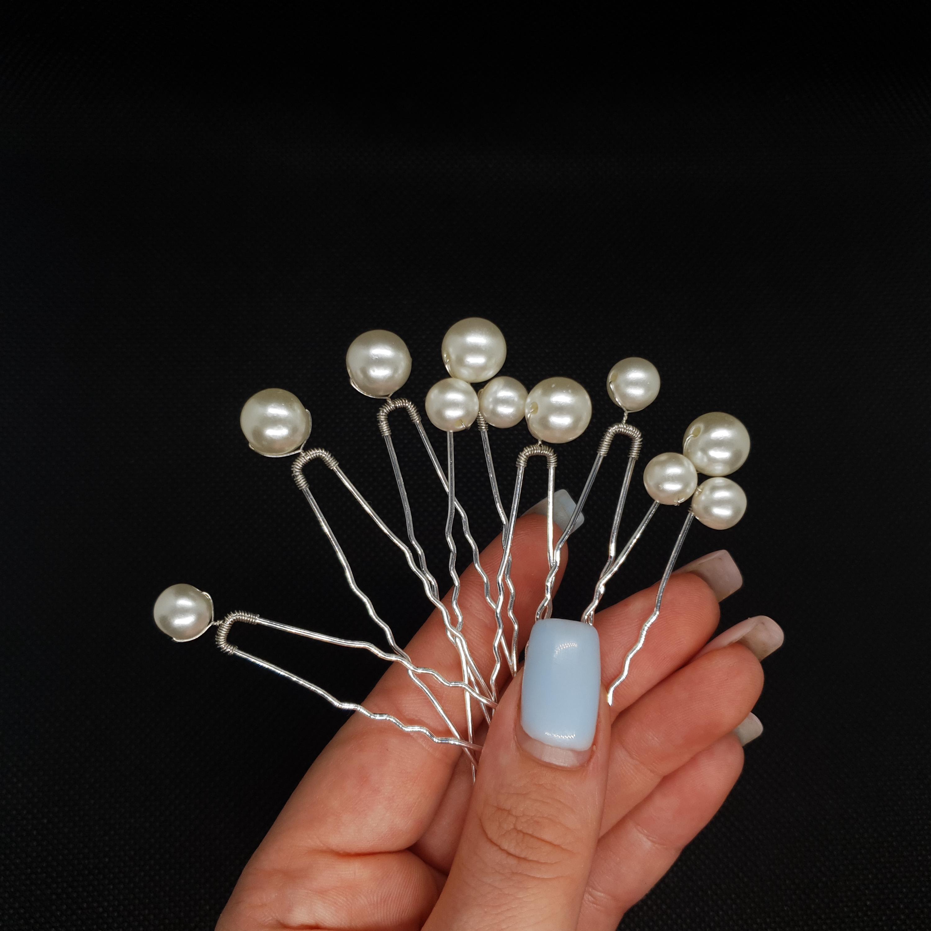 Handmade White Faux Pearl Bridal Hair Pins Set