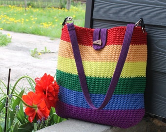 Crochet bag, large tote bag, multicolor
