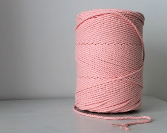 1 kg cotton rope (260 metres)  - 3 mm diameter, Flamingo, twisted Cord for Macrame, knitting and crochet projects, Colored rope